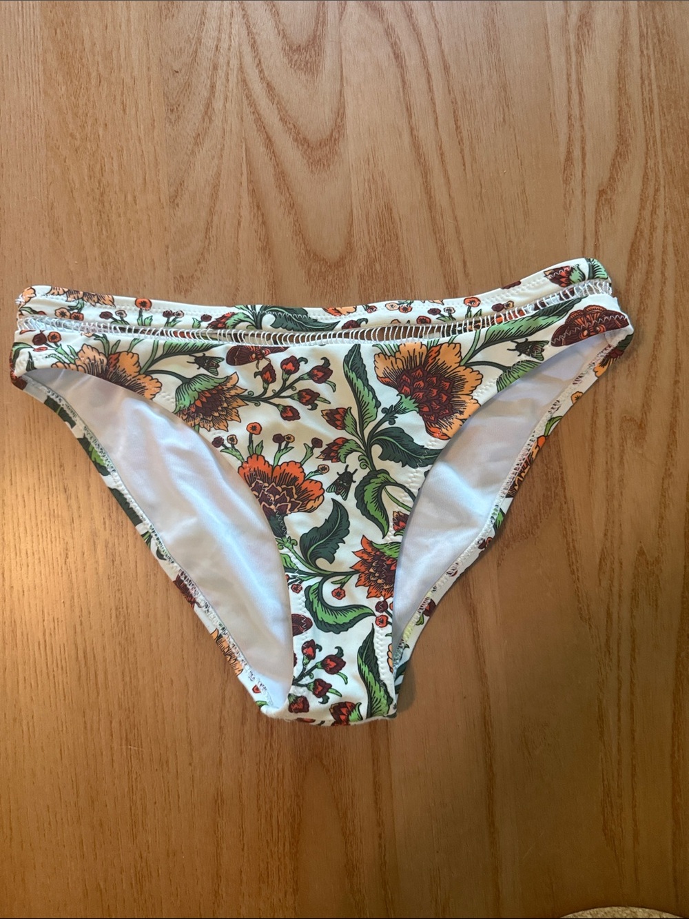 Cupshe White Bikini Bottom with Orange Floral & Green Leaves